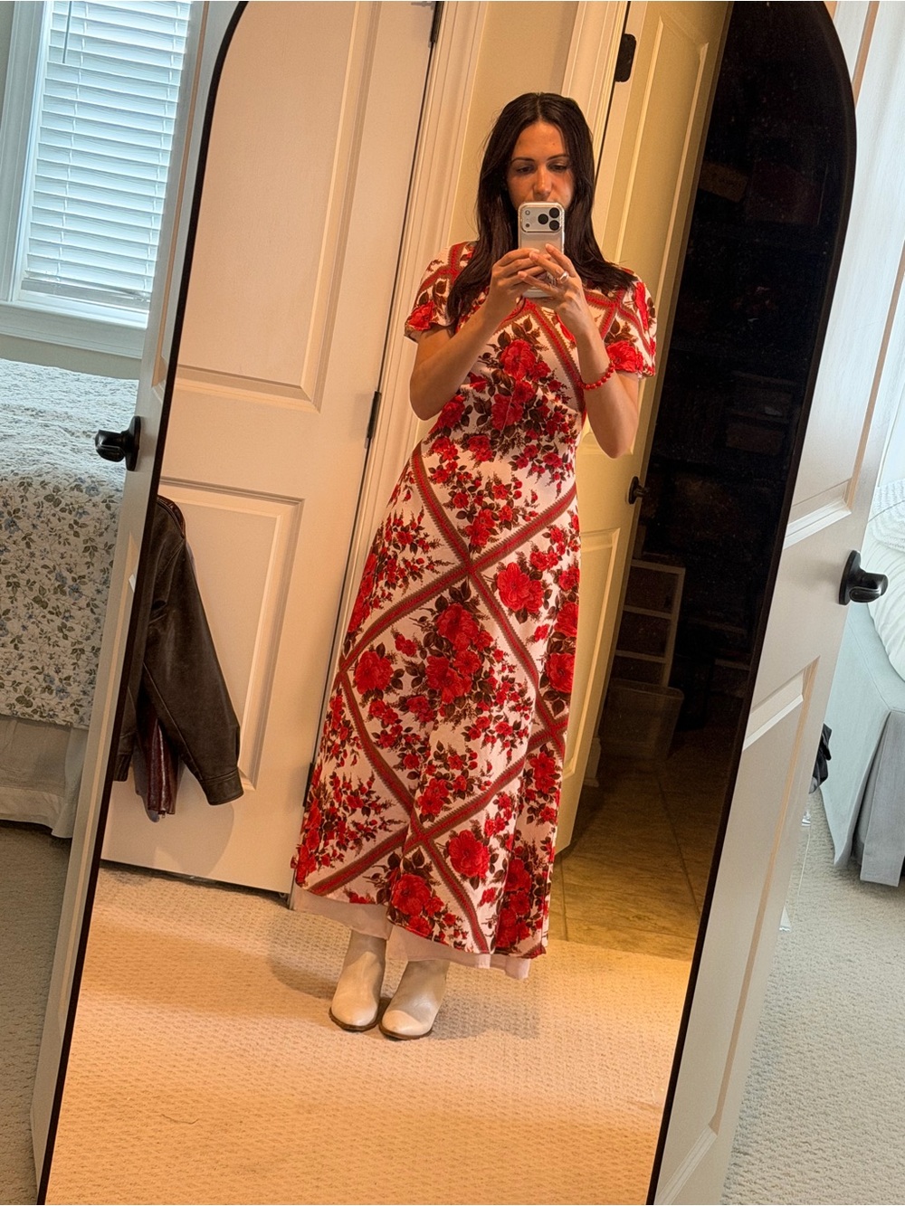 Hill House Red Floral Maxi Dress with Short Sleeves